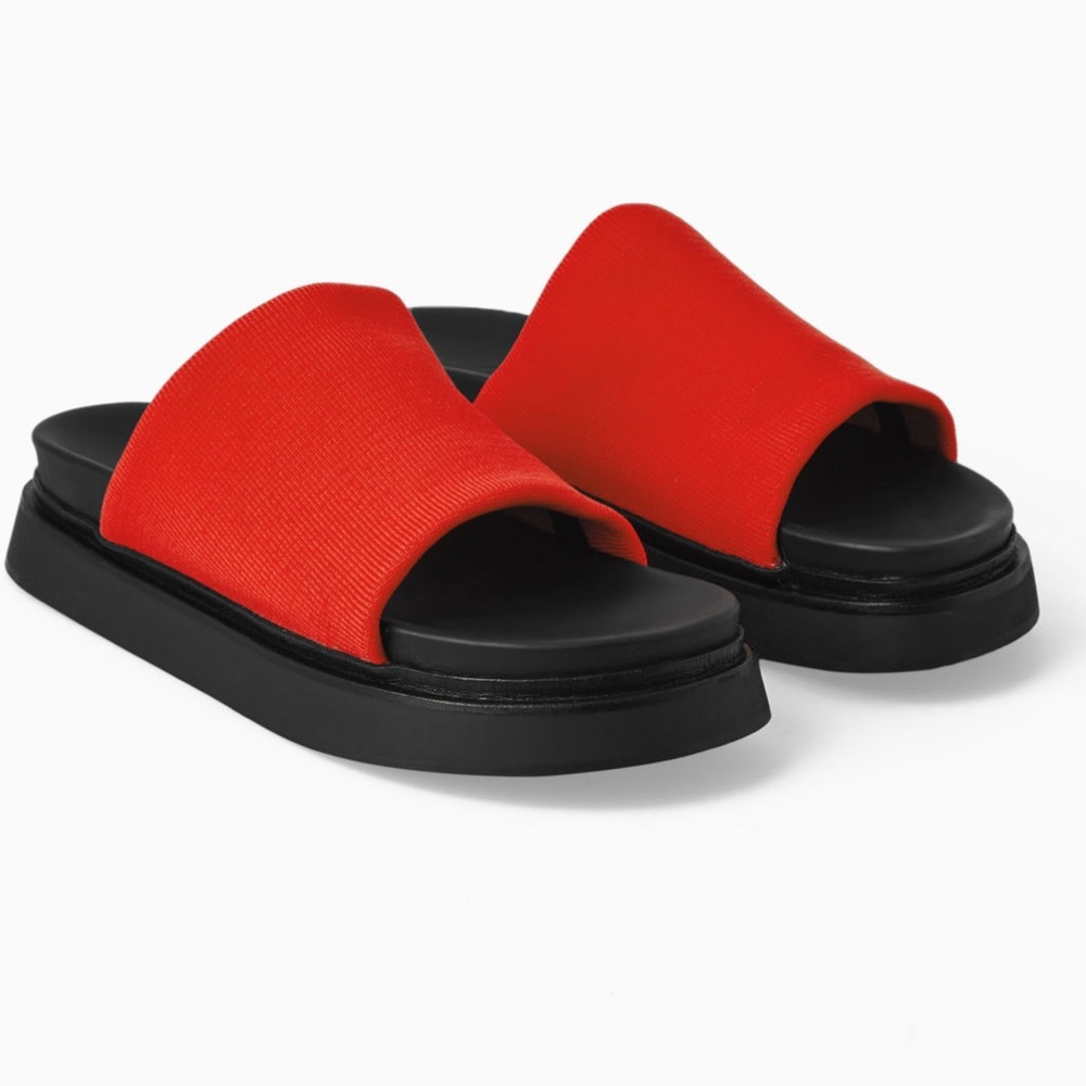 Worn once - Sz 8 - COS leather knit slides Red